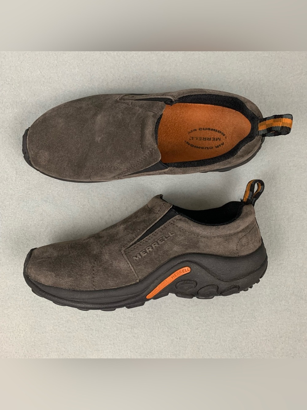 Merrell Shoe Womens 8 Gray Suede Slip On Jungle Moc Outdoor Cushion Comfort EUC